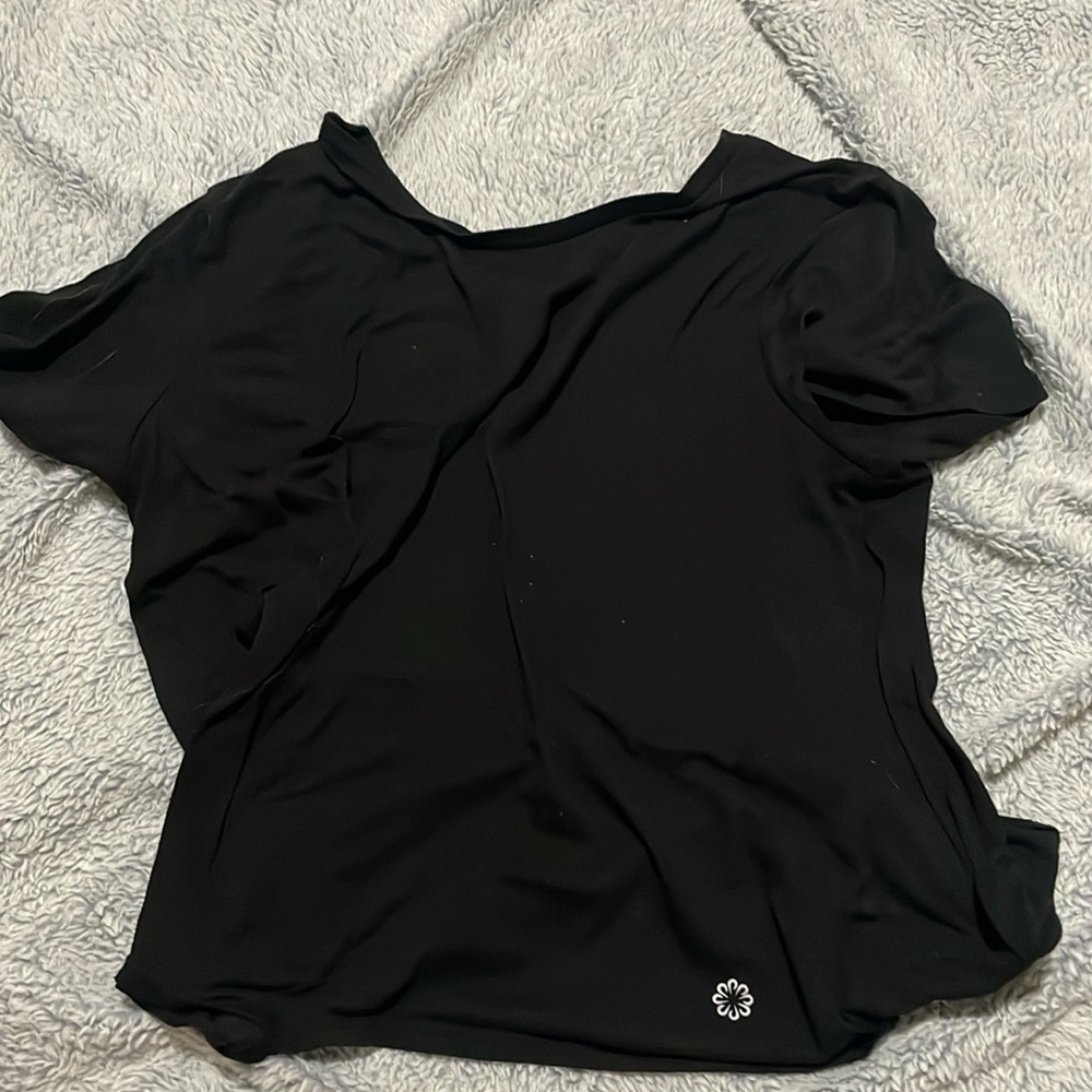 Split tie back tshirt, simple black tee, size large